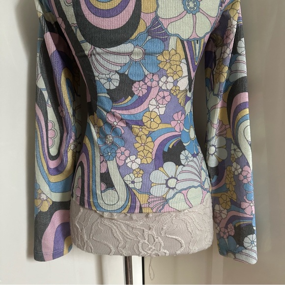 NWT UO Damson Madder Peggy Psychedelic Rib Top in Purple Multi sz 4 - Picture 9 of 12